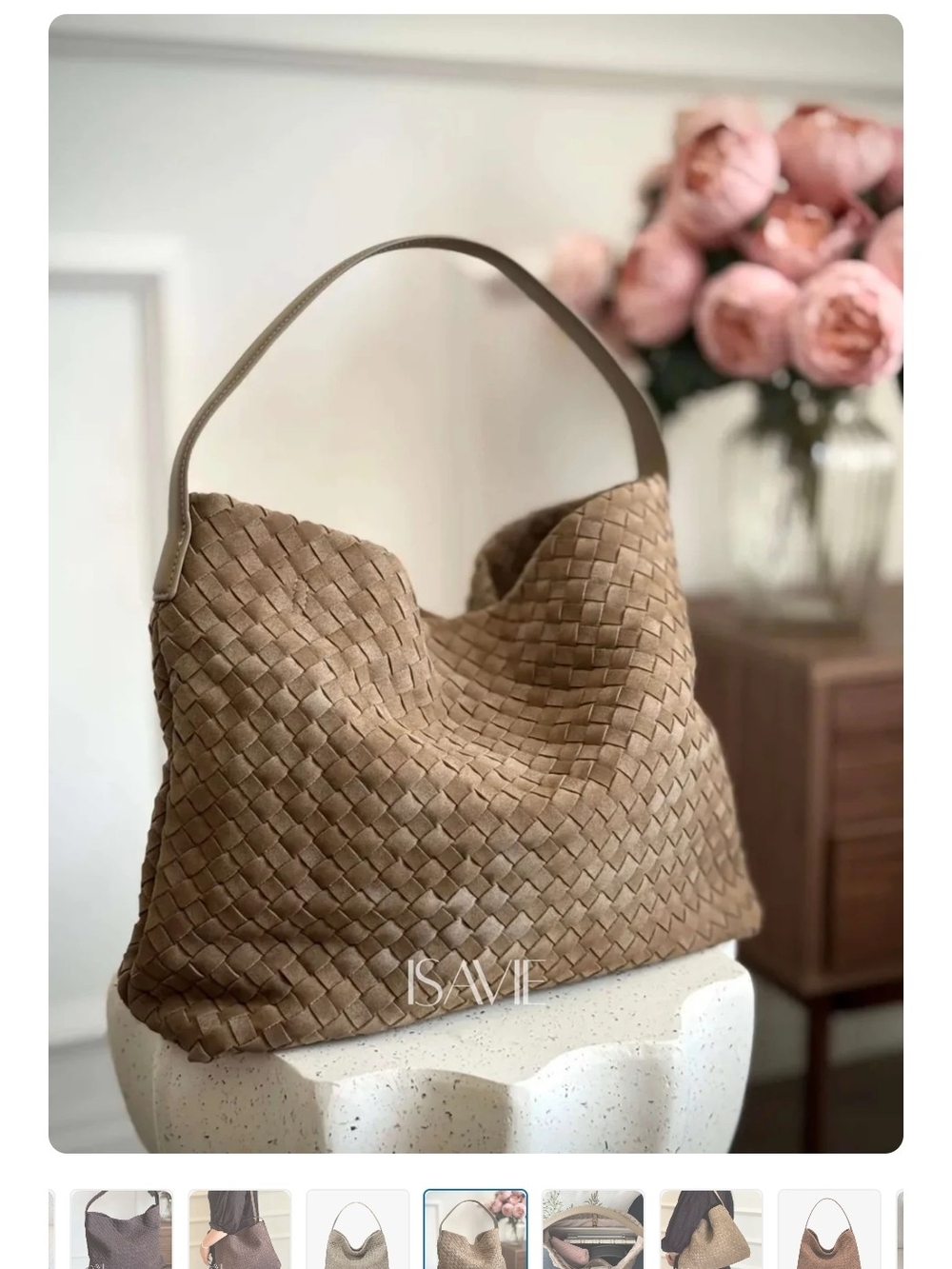 Woven Leather Hobo Bag in Taupe NWOT Never Used